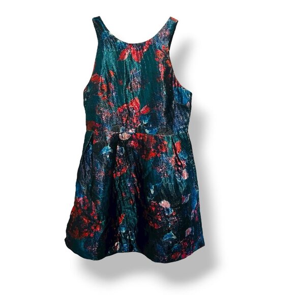 Hutch Anthropologie Floral Metallic Jacquard Mini Dress Size 10 Abstract Print - Picture 3 of 16